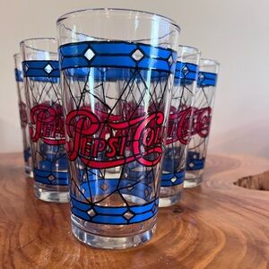 Vintage Blue & Red Logo Drinking Glass